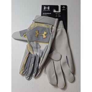 Under Armour Men's Size Small UA Clean Up Baseball Batting Gloves Gray Camo/Gold
